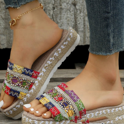 flowersverse Vibrant Ethnic-Style Summer Slippers for Women