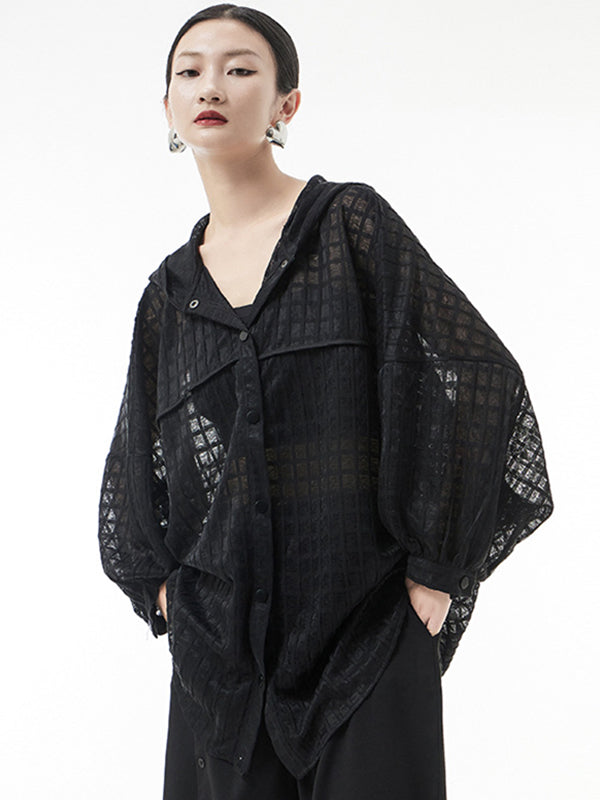 flowersverse Loose Batwing Sleeves Sun Protection See-Through Blouse