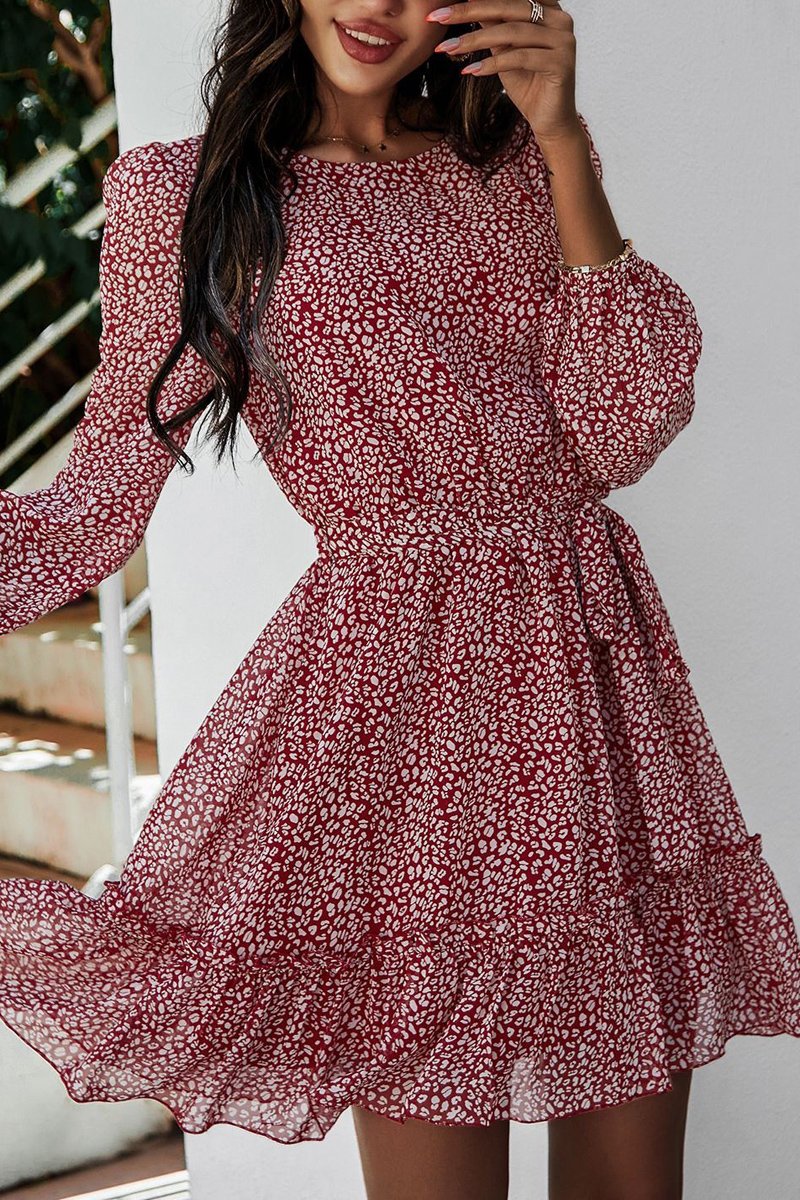 flowersverse Lace-Up Floral Printed Ruffle Dress