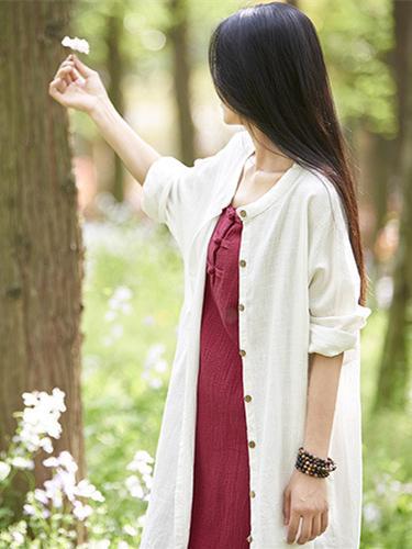 flowersverse Soft White Ramie Cotton Linen Cover-up Cardigan