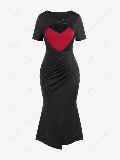 flowersverse Plus Size Color Block Ruched Midi Dress