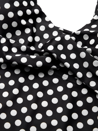 flowersverse Casual Polka Dots Printing V neck Tankinis Two-Piece Set
