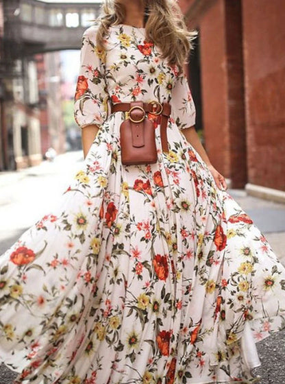 flowersverse Spring and Summer Print Chiffon Maxi Dress