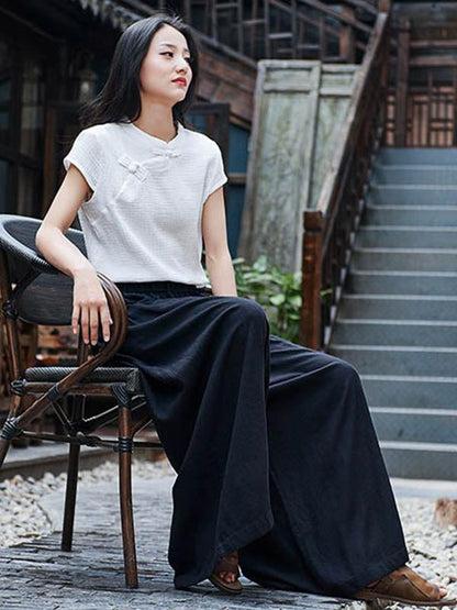 flowersverse Loose Wide-leg Linen Pants