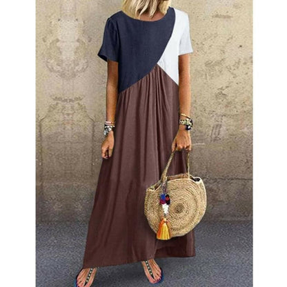 flowersverse Summer Dress For Women Ladies Boho Maxi Dress Casual Short Sleeve Office Dress Holiday Beach Sundress Plus Size