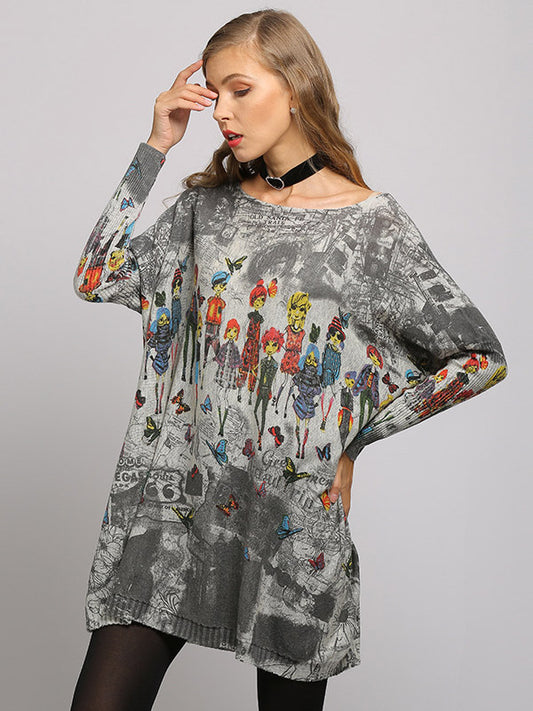 flowersverse Urban Colorful Knitting Printed Long Sleeves Sweater