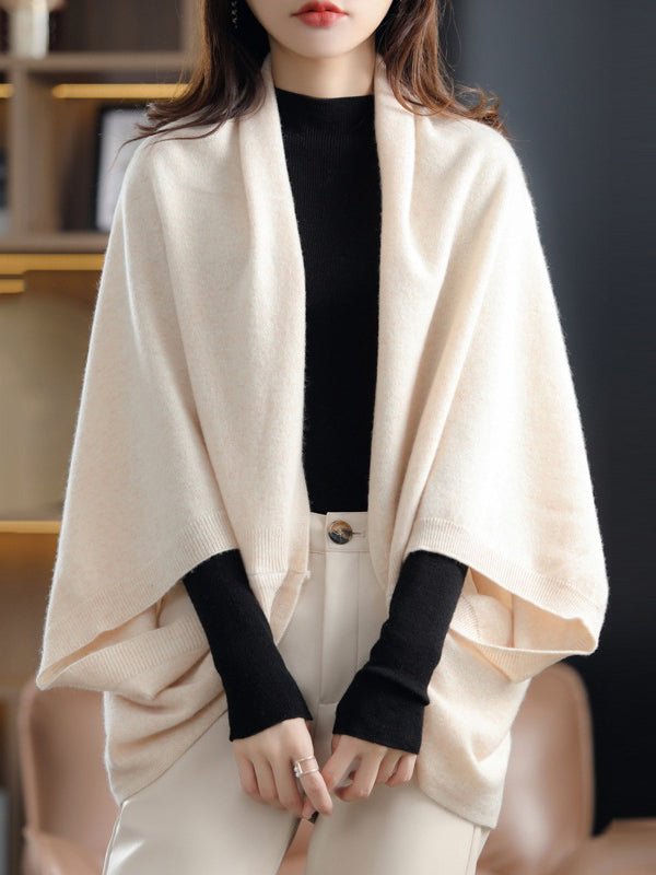 flowersverse Urban Wool Loose Solid Color Batwing Sleeves Cape Cardigan Tops