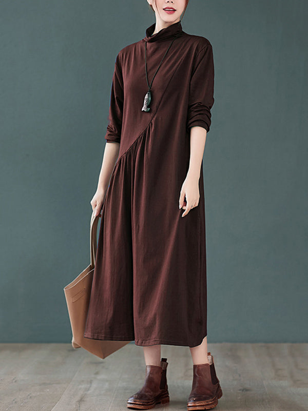 flowersverse Original Solid High-Neck Knitting Dress