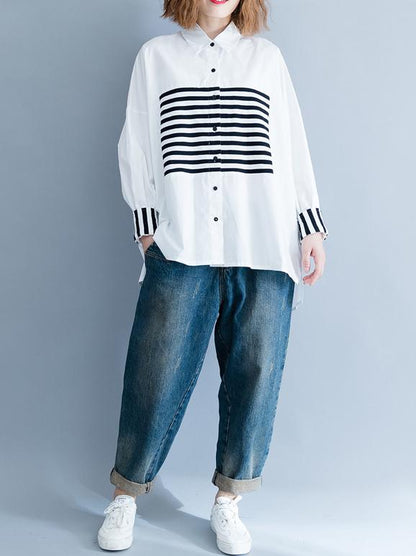 flowersverse Stripe Split-joint White Shirt