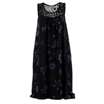 flowersverse Women's Plus Size Curve A Line Dress Floral Round Neck Lace Sleeveless Spring Summer Casual Knee Length Dress Causal Daily Dress / Print