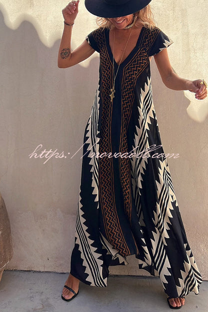 flowersverse Beach Dates Ethnic Print A-line Maxi Dress