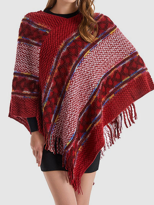 flowersverse Asymmetric Tasseled Loose V-Neck Shawl&Cloak Cape