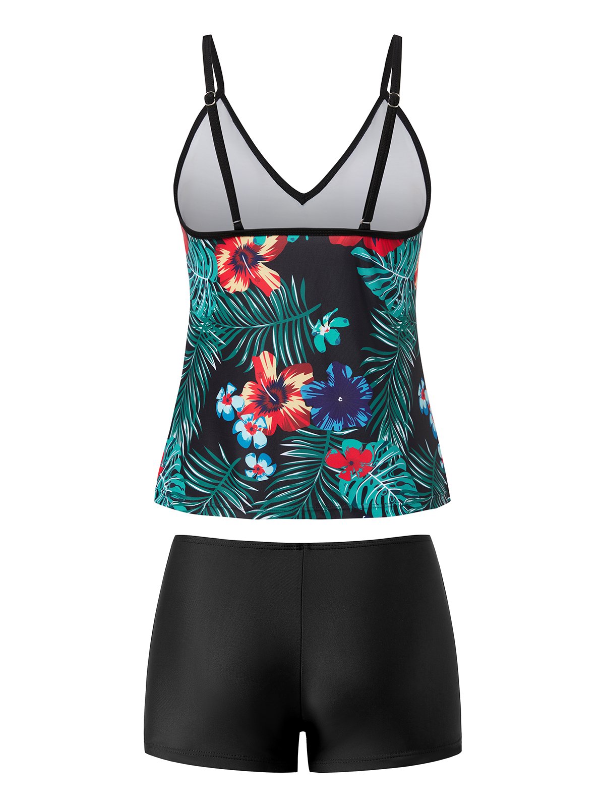 flowersverse Vacation Floral Printing V Neck Tankinis Two-Piece Set