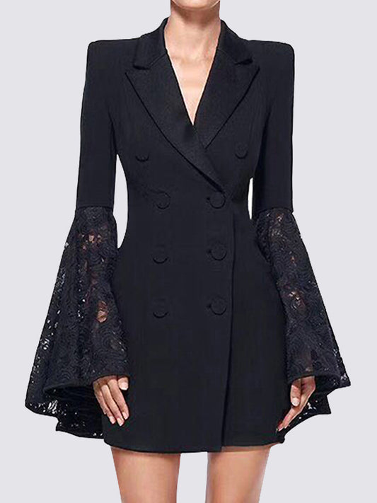 flowersverse Asymmetric Buttoned Solid Color Split-Joint Flared Sleeves Long Sleeves Notched Collar Outerwear Blazer