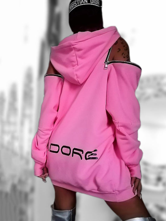 flowersverse Stylish Off-The-Shoulder Letter Print Loose Hoodies&Sweatshirts Tops