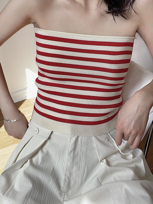 flowersverse Simple Casual Striped Strapless Top