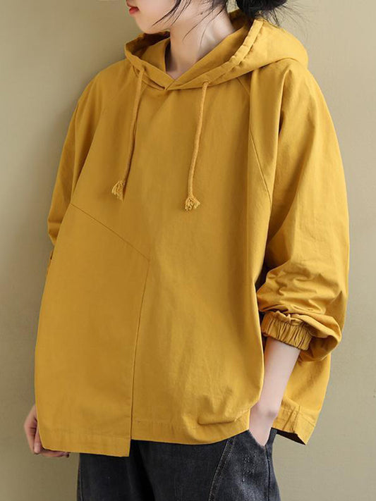 flowersverse Artistic Retro Solid Color Split-Joint Hooded Long Sleeves Hoodies