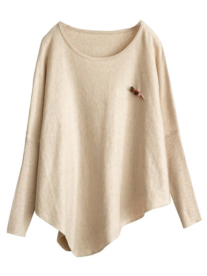 flowersverse Simple Loose Long Sleeves Solid Color Round-Neck Sweater Tops