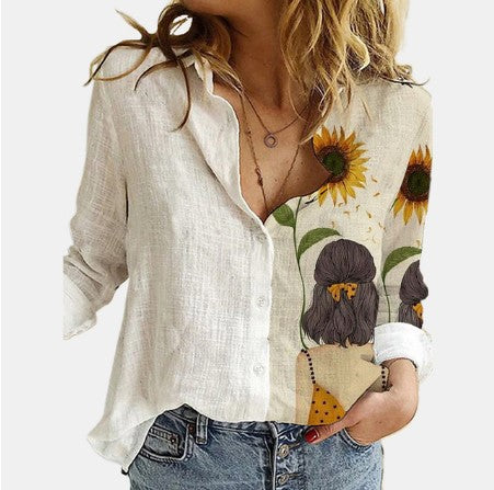 flowersverse 5XL 3D Digital Portrait Letter Printing Casual Women Blouse Oversized Spring Autumn Loose Button Cardigan Long Ladies Shirt New