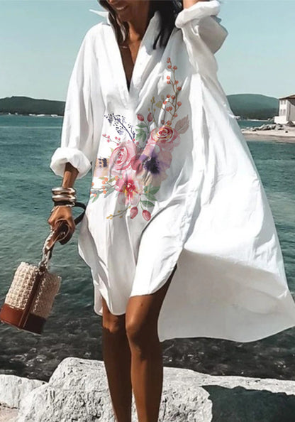 flowersverse Summer Fit Ladies Long Sleeve Plus Size Bohemian Print Loose Dress