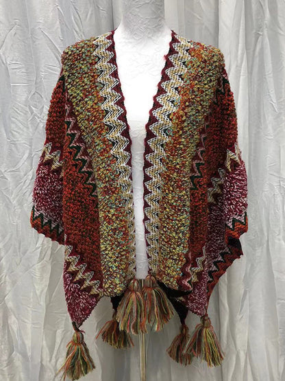 flowersverse Casual Loose Patchwork Shawl&Cloak