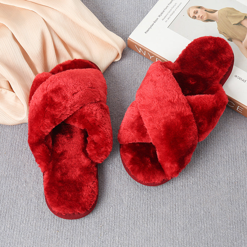 flowersverse Home Sweet Home Faux Fur Slippers