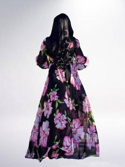 flowersverse Floral Print Pleated Maxi Dresses