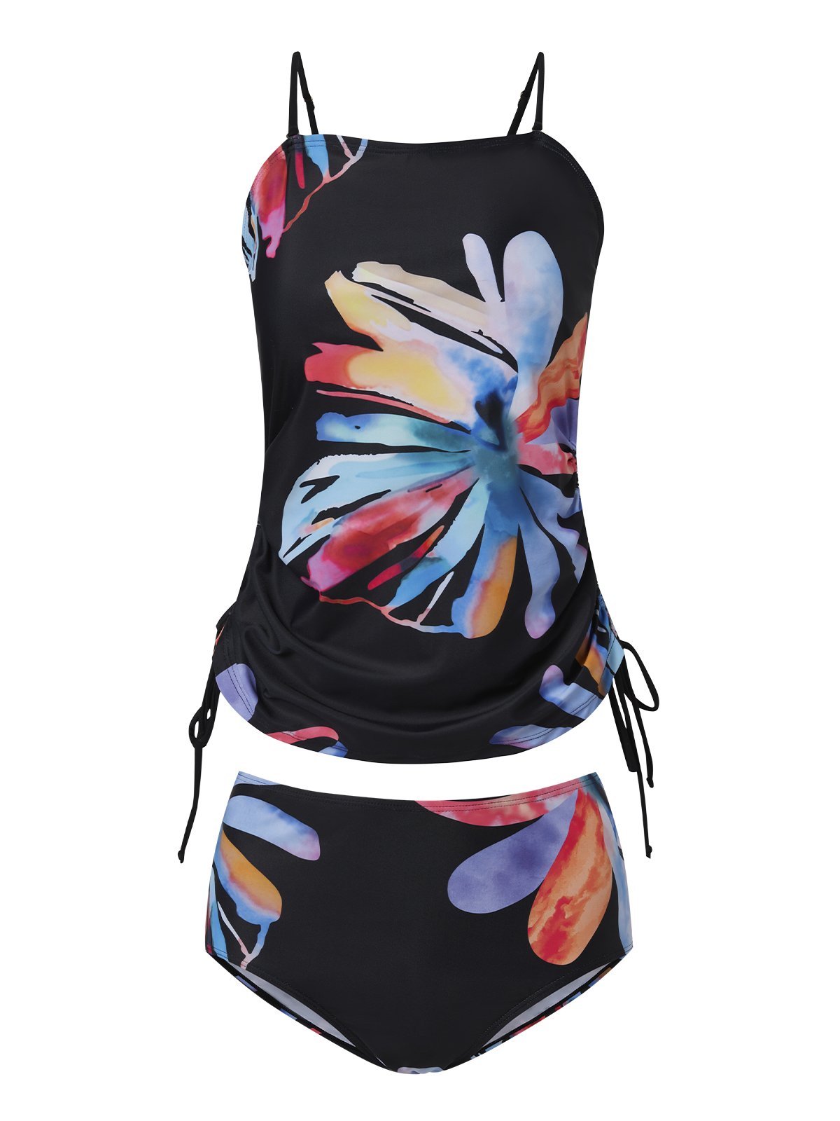 flowersverse Vacation Floral Printing Scoop Neck Tankinis Two-Piece Set