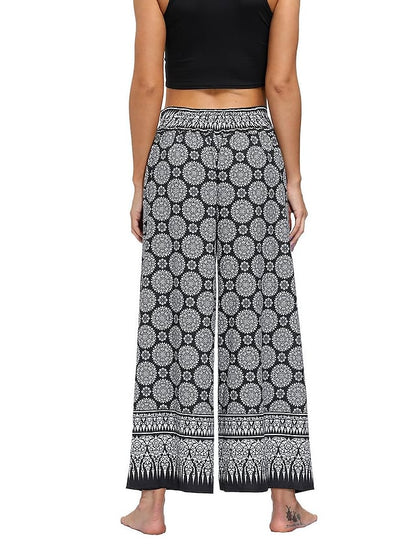 flowersverse Women's Harem Wide Leg Pants Trousers Light gray Gray Black High Waist Basic Boho Gym Yoga Layered High Cut Micro-elastic Full Length Comfort Pattern S L / Drop Crotch / Plus Size / Loose Fit / Print