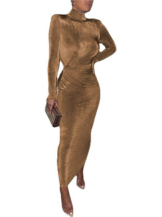 flowersverse Long Sleeves Turtleneck Bodycon Maxi Dresses