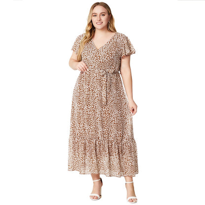 flowersverse Women's Summer Plus Size V-Neck Dress