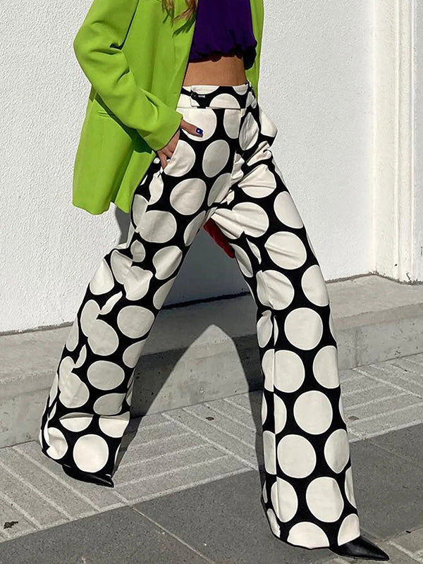 flowersverse Original Contrast Color Polka-Dot Printed Wide Leg Pants