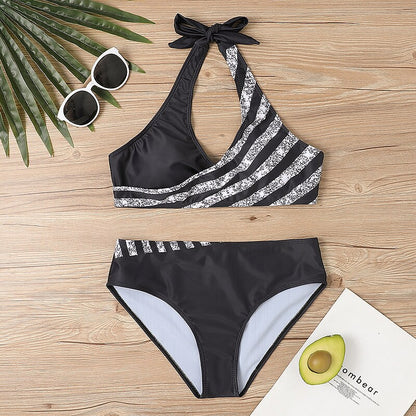 flowersverse Women's Swimwear Bikini Plus Size Swimsuit 2 Piece Striped Black Burgundy Blue Lavender Purple Bandeau Bathing Suits Sports Summer