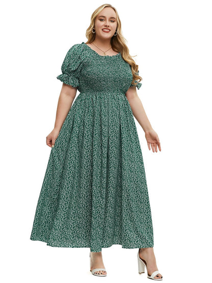 flowersverse Plus Size Women Round Neck Dress