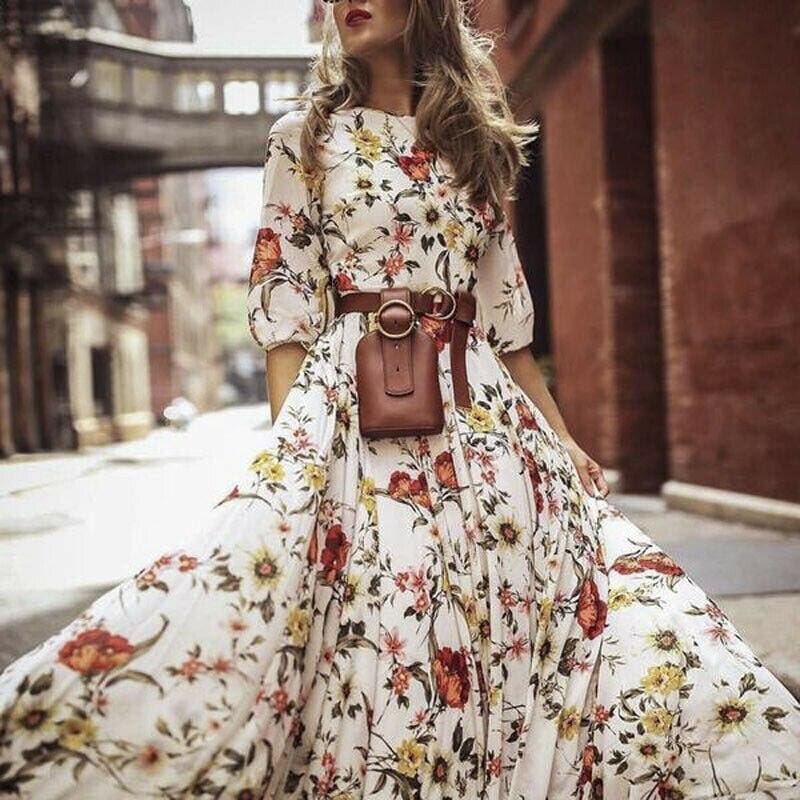 flowersverse Women's Boho Maxi Dress Floral Long Sundress