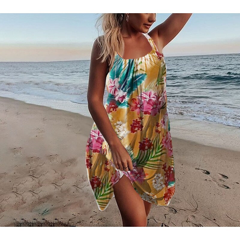 flowersverse Women's Strap Dress Mini Dress Sleeveless Heart Print Spring Summer Halter Casual Loose Fit 2023 S M L XL XXL