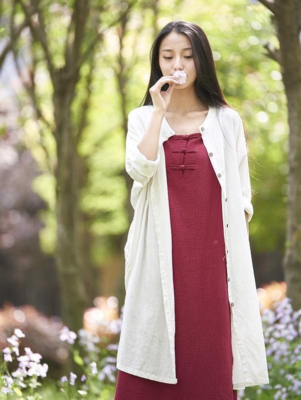 flowersverse Soft White Ramie Cotton Linen Cover-up Cardigan