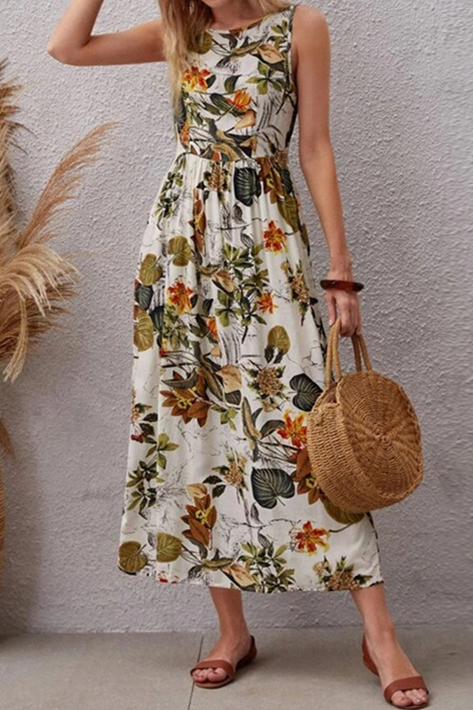 flowersverse Elegant Vacation Floral Patchwork O Neck A Line Dresses