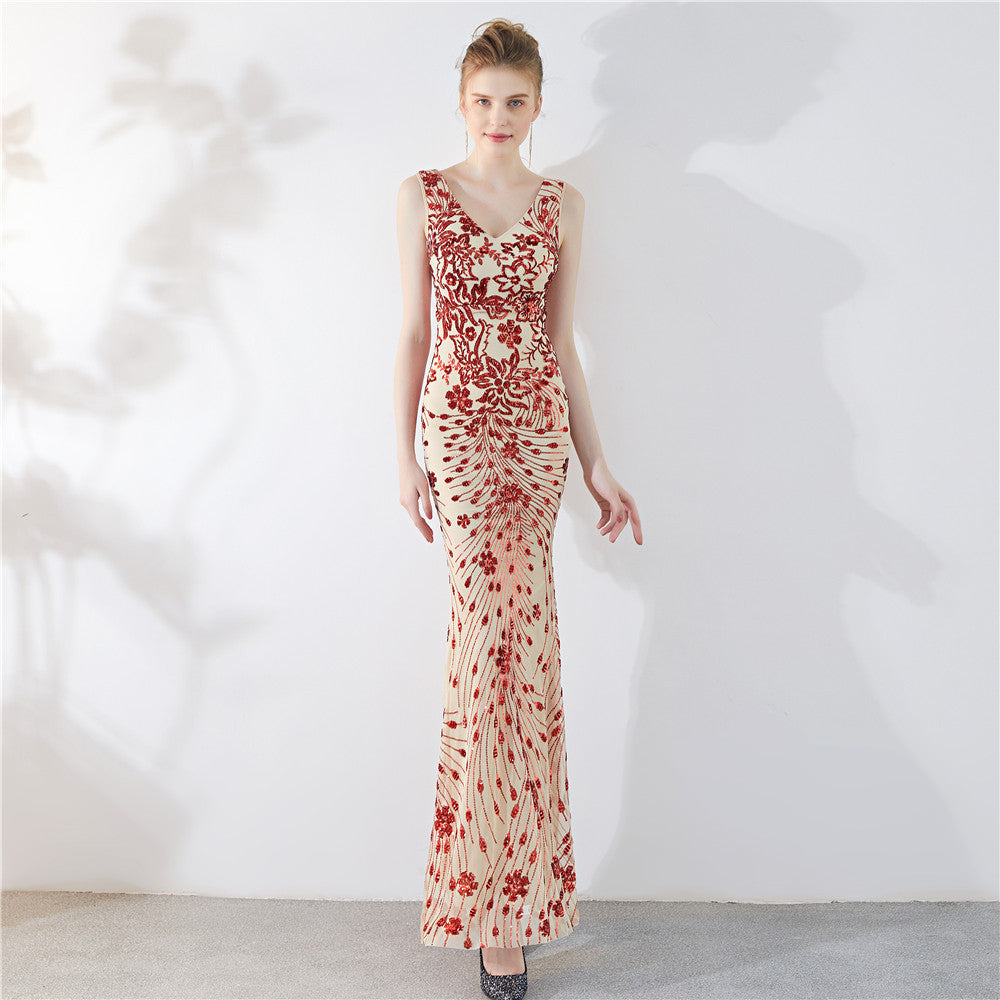 flowersverse Elegant Long Sequins Plus Size Beauty Formal Party Evening Dress