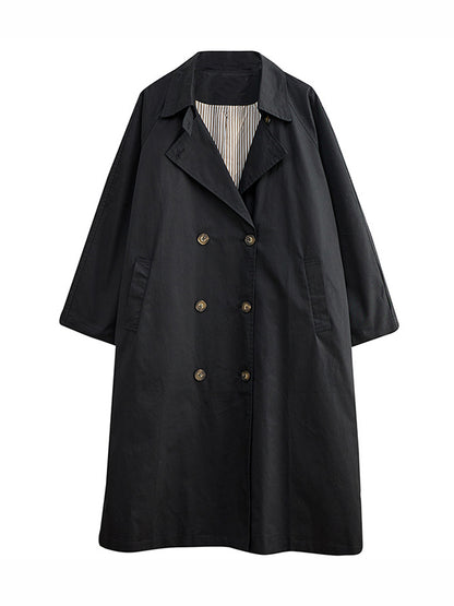 flowersverse Buttoned Pockets Long Sleeves Loose Notched Collar Trench Coats