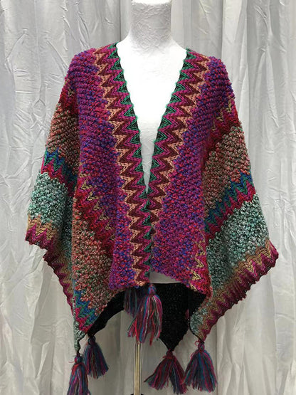 flowersverse Casual Loose Patchwork Shawl&Cloak