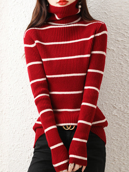 flowersverse Urban Skinny Striped High-Neck Sweater Tops