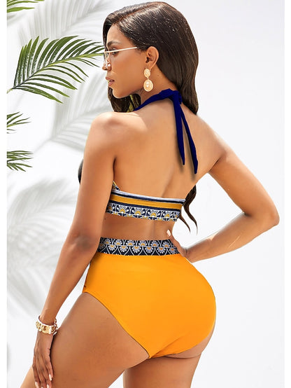 flowersverse Women's Swimwear Bikini Plus Size Swimsuit 2 Piece Graphic Orange Bandeau Bathing Suits Sports Summer