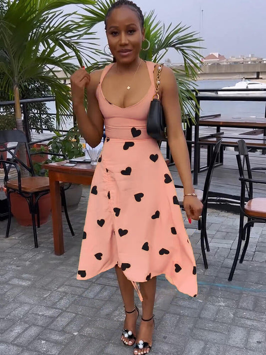 flowersverse Sleeveless Printed Drawstring Bodycon Midi Dresses