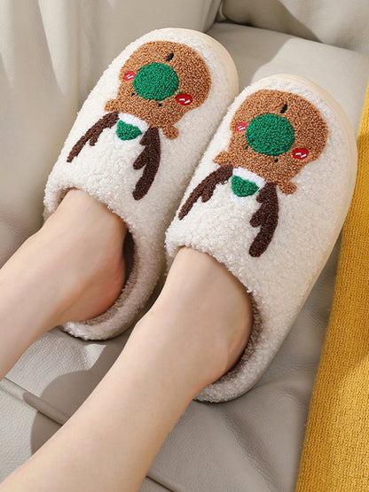 flowersverse Christmas Elk Warm Furry Slippers