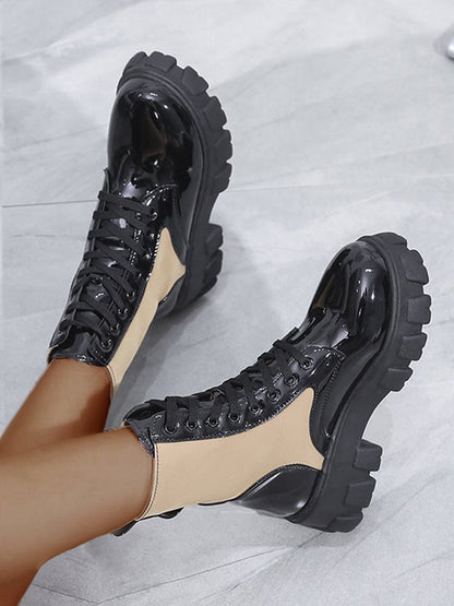 flowersverse Chunky Block Heels Combat Platform Boots