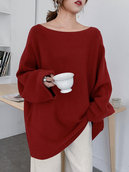 flowersverse Simple Solid Color Round-Neck Sweater