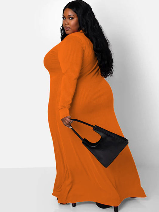 flowersverse Long Sleeve Ribbed Solid Bodycon Maxi Dresses