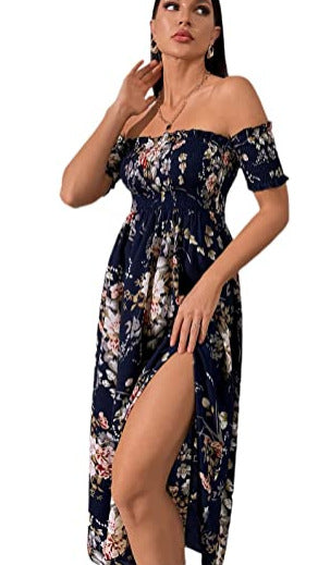 flowersverse Bohemian Floral Print Dress for Women's Casual Fashion