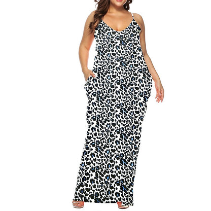 flowersverse Women's Plus Size Casual Dress Shift Dress Slip Dress Leopard Floral Long Dress Maxi Dress Sleeveless Pocket Print Strap Fashion Daily Light Yellow Black Spring Summer XL XXL 3XL